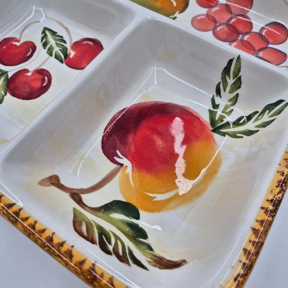 Potter & Smith Fruit Pear Grapes Apple Cherry Chips and Dip Serving Platter Dish